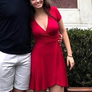 Red front tie dress